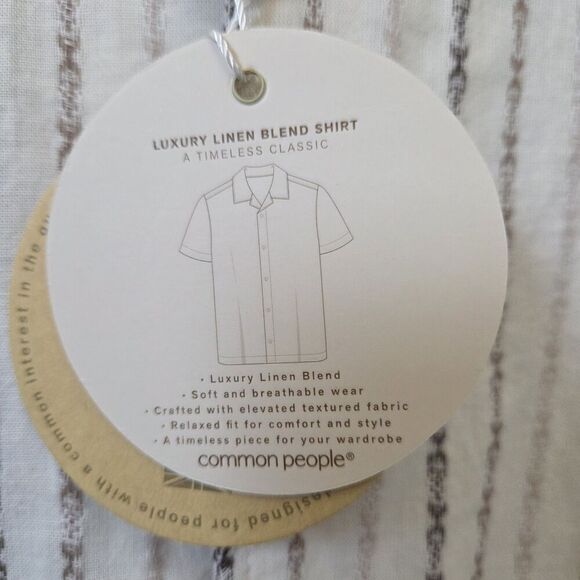 NWT COMMON PEOPLE Harris Shirt Linen Blend SS Tri Stone Stripe Men's S MSRP $179 - Picture 6 of 13